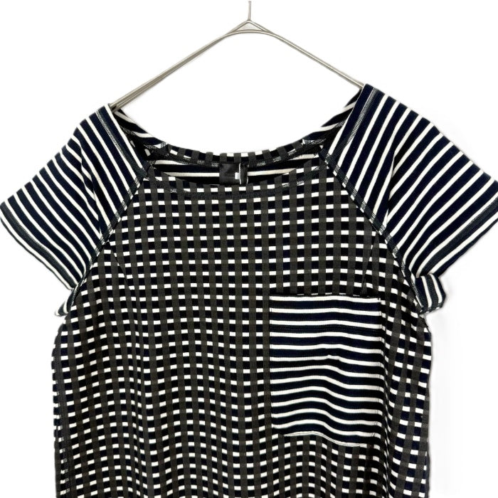 【中古】アオイ aoi 半袖チュニック ワンピース チェック ボーダー マルチ柄 タグ付き ブラック ホワイト i0515n0133