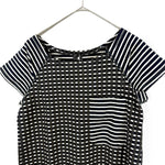 将图片加载到图库查看器，【中古】アオイ aoi 半袖チュニック ワンピース チェック ボーダー マルチ柄 タグ付き ブラック ホワイト i0515n0133
