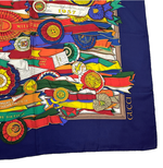 画像をギャラリービューアに読み込む, 【中古】グッチ GUCCI シルクスカーフ ネイビー ロゴ 花柄 大判 レディース i1207oq00365
