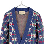 画像をギャラリービューアに読み込む, 【中古】GUCCI グッチ GG柄 ニットカーディガン ウール ブルー スタッズ i1024oq006550

