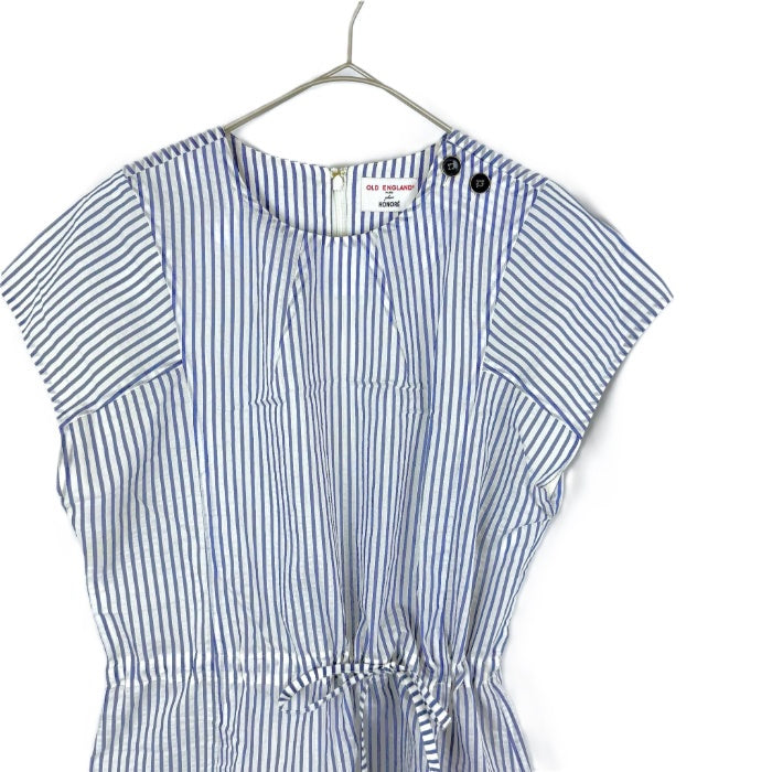 【中古】オールドイングランド OLD ENGLAND ストライプワンピース フレンチスリーブ ウエストシェイプ ブルー ホワイト i0515n0064