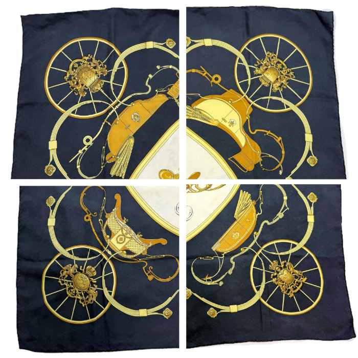 【中古】エルメス HERMES スカーフ カレ90 柄 おしゃれ すみ黒 アイボリー イエロー系 i0601oq00769