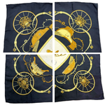 将图片加载到图库查看器，【中古】エルメス HERMES スカーフ カレ90 柄 おしゃれ すみ黒 アイボリー イエロー系 i0601oq00769
