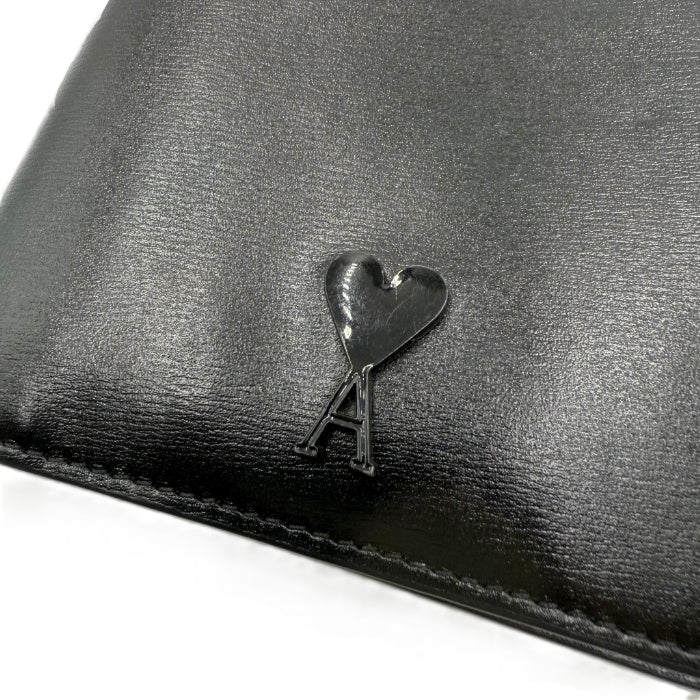 【中古】アミパリス AMI PARIS 財布 二つ折り シンプル 札入れ カード入れ 薄型 ブラック 黒 i0627aq03058