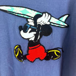 Load image into Gallery viewer, 【中古】フララニ Hula Lani Tシャツ ミッキーマウス サーフボード パイル地 くすみブルー 青系 h0826m0021
