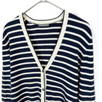 将图片加载到图库查看器，【中古】セオリーリュクス Theory luxe ボーダーカーディガン リブニット シルク ネイビー ホワイト i0703n0126
