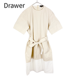 将图片加载到图库查看器，【中古】ドゥロワー Drawer コットン バイカラー ベルト付き 半袖ロングワンピース ベージュ i0917s0028
