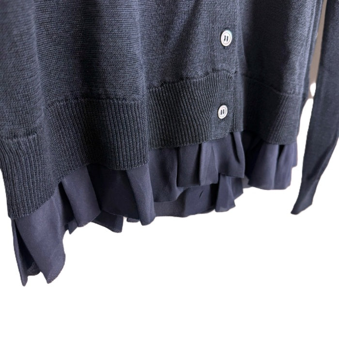 【中古】ヨーコチャン YOKO CHAN カーディガン 裾フリル Vネック シルク 未使用 ネイビー 紺 i0703n02218