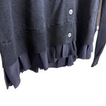 将图片加载到图库查看器，【中古】ヨーコチャン YOKO CHAN カーディガン 裾フリル Vネック シルク 未使用 ネイビー 紺 i0703n02218
