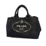 Load image into Gallery viewer, 【中古】プラダ PRADA カナパ トートバッグ 大きめ ロゴ キャンバス ブラック 黒 i0606aq002190
