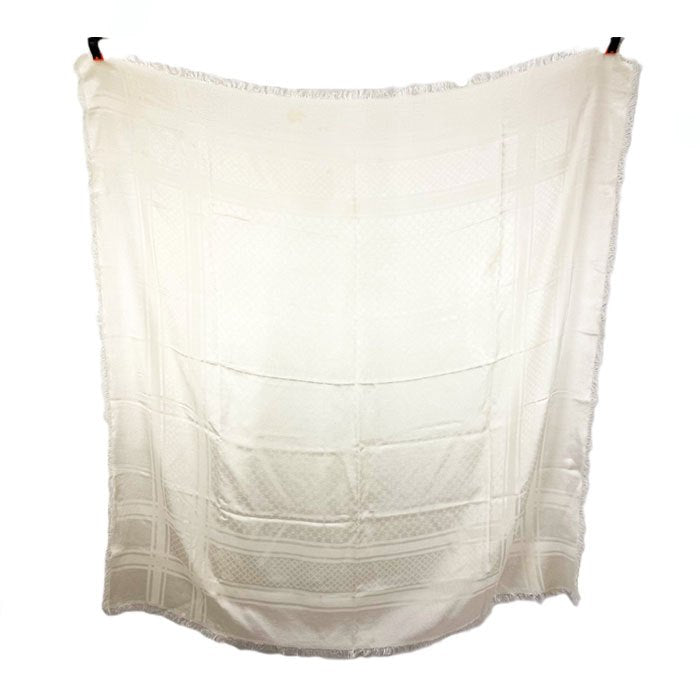 【中古】グッチ GUCCI ストール GGロゴ チェック フリンジ シンプル オフホワイト 白系 i0601oq00569