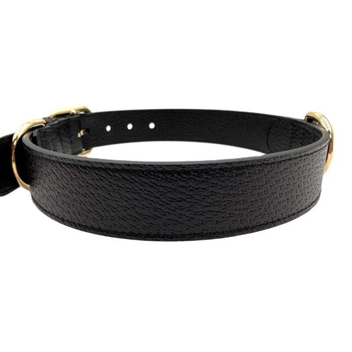 【中古】グッチ GUCCI ペット用 首輪 インターロッキングG レザー 箱付き GGロゴ ブラック ゴールド i0710lq020121