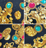Load image into Gallery viewer, 【中古】イヴサンローラン Yves Saint Laurent  シルクスカーフ ジュエリー柄 ブラック ゴールド 大判 j0405oq01730
