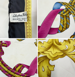 Load image into Gallery viewer, 【中古】フェラガモ Salvatore Ferragamo  シルク スカーフ 大判 ホワイト ネイビー ロープ柄 j0405oq03846
