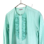 画像をギャラリービューアに読み込む, 【中古】シャルベ Charvet フロントフリルノーカラーシャツ ブラウス ピンストライプ チェック ライトブルーグリーン i0619a00452
