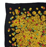 Load image into Gallery viewer, 【中古】イヴサンローラン Yves Saint Laurent  シルクスカーフ ジュエリー柄 ブラック ゴールド 大判 j0405oq01730
