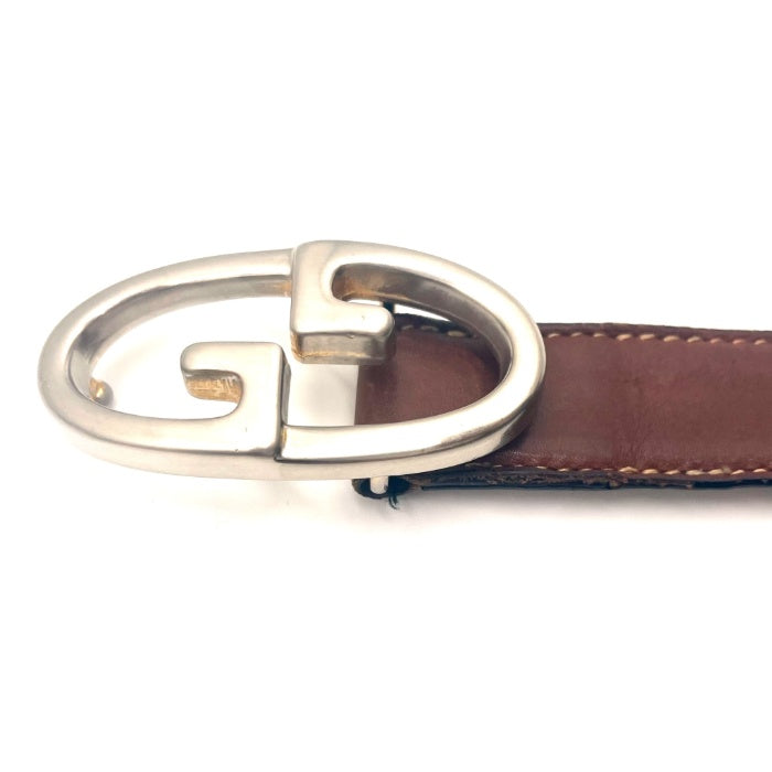 【中古】グッチ GUCCI ベルト GGバックル 箱付き 細め ブラウン シルバー h1103oq01460