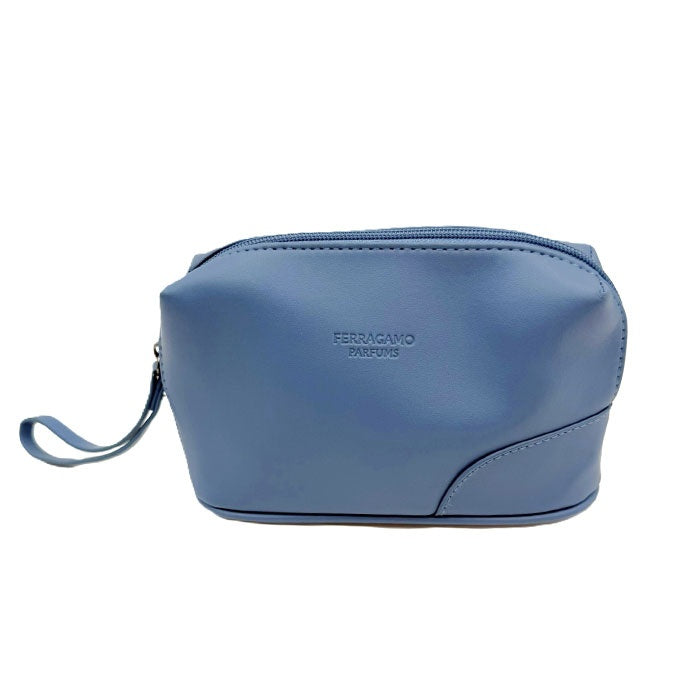 【中古】フェラガモ Ferragamo ノベルティポーチ ストラップ付き シンプル くすみブルー i0731wq0355