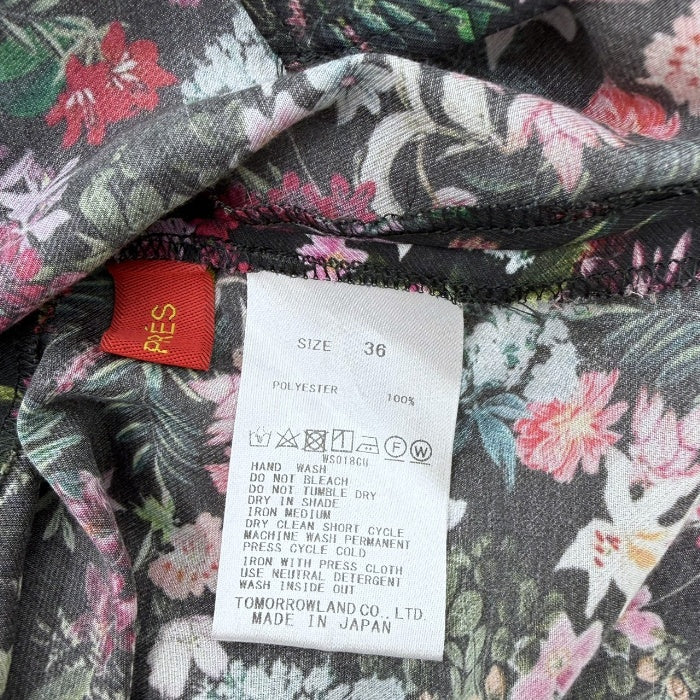 【中古】デプレ DES PRES 5分袖小花柄ブラウス 透け感 シアー バルーンスリーブ ブラック マルチカラー i0904n0075