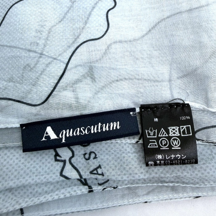 【中古】アクアスキュータム Aquascutum ストール 地図柄 コットン 透け感 薄手 ライトブルー系 i0727tq0093