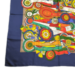 画像をギャラリービューアに読み込む, 【中古】グッチ GUCCI シルクスカーフ ネイビー ロゴ 花柄 大判 レディース i1207oq00365
