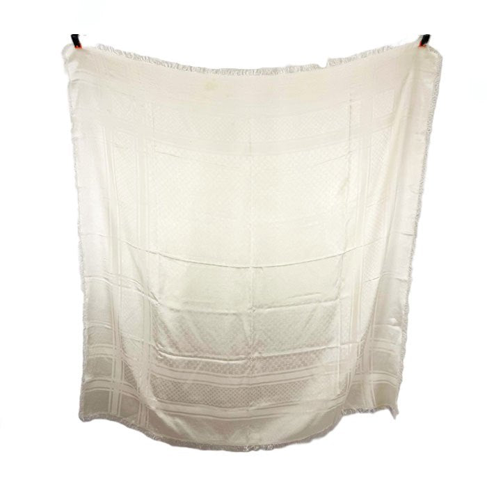 【中古】グッチ GUCCI ストール GGロゴ チェック フリンジ シンプル オフホワイト 白系 i0601oq00569