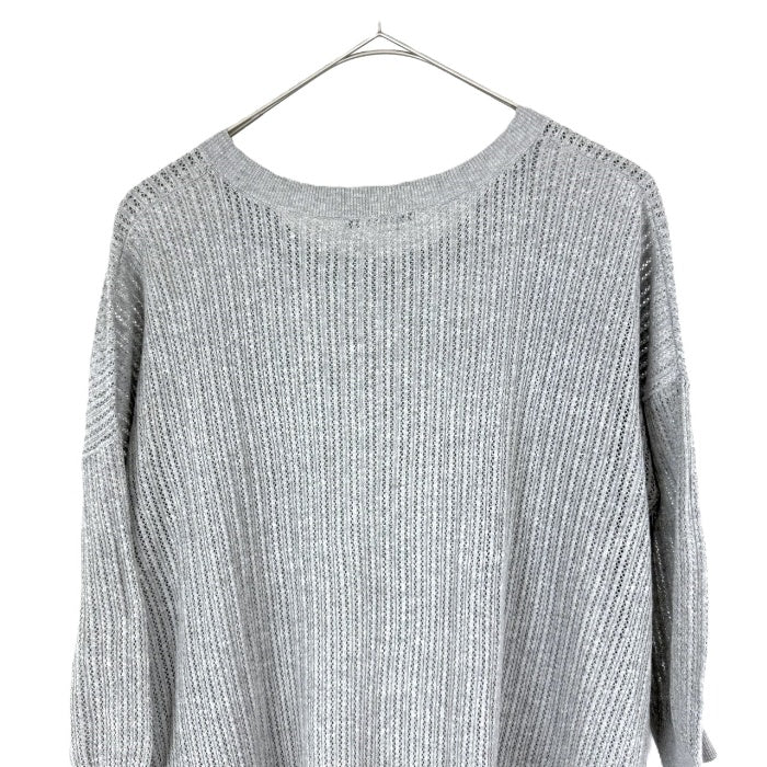 【中古】セオリーリュクス Theory luxe カギ編みリネンニット 七分袖 透け感　ライトグレー i0818n0134