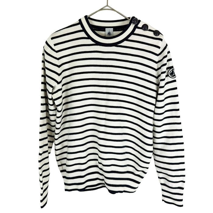 【中古】PETIT BATEAU プチバトー レディース ボーダー ニット セーター マリン 肩ボタン ワッペン付 長袖 i1031h0068