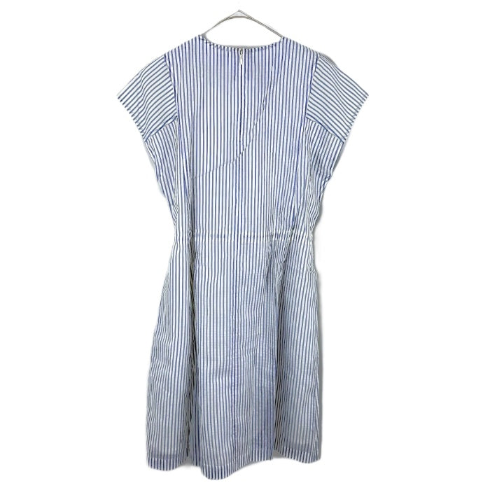 【中古】オールドイングランド OLD ENGLAND ストライプワンピース フレンチスリーブ ウエストシェイプ ブルー ホワイト i0515n0064