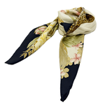 将图片加载到图库查看器，【中古】Salvatore Ferragamo サルヴァトーレフェラガモ スカーフ 大判 シルク ヒョウ柄 トロピカル ボタニカル ブラック系 i0907oq01640
