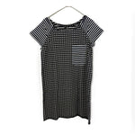 将图片加载到图库查看器，【中古】アオイ aoi 半袖チュニック ワンピース チェック ボーダー マルチ柄 タグ付き ブラック ホワイト i0515n0133
