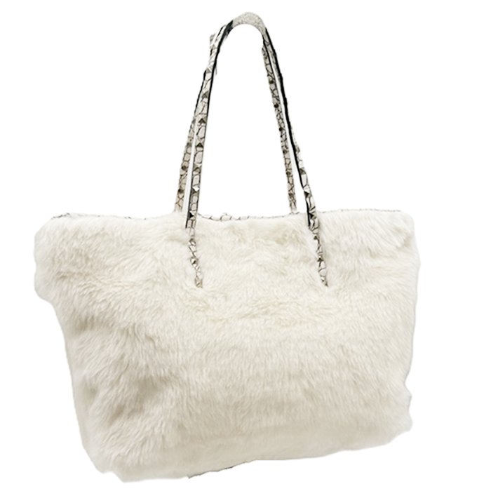 【中古】BARNEYS NEW YORK バーニーズニューヨーク トートバッグ ファー ホワイト 大容量 ファートート クロコ調 i0718aq00629