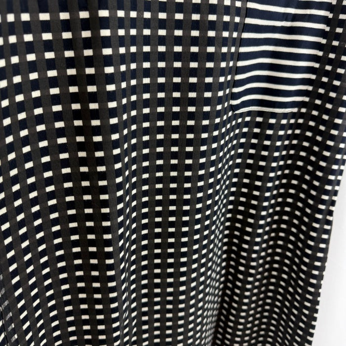 【中古】アオイ aoi 半袖チュニック ワンピース チェック ボーダー マルチ柄 タグ付き ブラック ホワイト i0515n0133