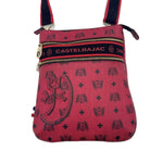 将图片加载到图库查看器，【中古】カステルバジャック CASTELBAJAC ショルダーバッグ 総ロゴ柄 薄型 レザー レッド系 i0724lq00211
