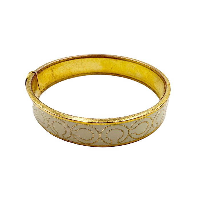 【中古】コーチ COACH バングル ブレスレット シグネチャー Cロゴ ゴールド×アイボリー i0810oq0232