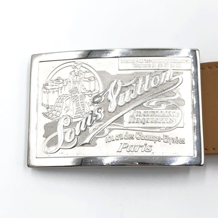 【中古】ルイヴィトン LOUIS VUITTON ベルト サンチュール バックル レザー シルバー×ベージュ系 i0413oq007253