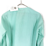 画像をギャラリービューアに読み込む, 【中古】シャルベ Charvet フロントフリルノーカラーシャツ ブラウス ピンストライプ チェック ライトブルーグリーン i0619a00452
