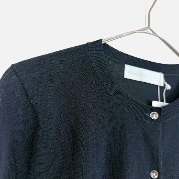 【中古】ノーリーズソフィー NOLLEY'S sophi クルーネックカーディガン シンプル 薄手 透け感 ネイビー 紺 i0417m0033