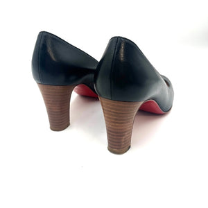 【中古】クリスチャンルブタン Christian Louboutin パンプス ラウンドトゥ チャンキーヒール ブラック 黒 h0527h02514