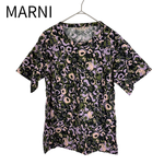 将图片加载到图库查看器，【中古】マルニ MARNI フラワープリント 半袖ブラウス パープル カーキ i1208j00510
