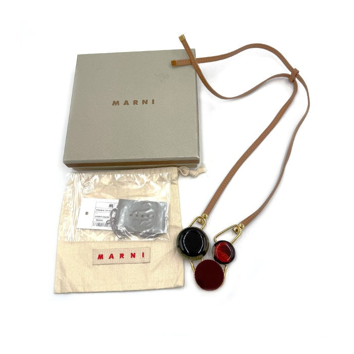 【中古】マルニ MARNI ネックレス レザー チェーン クリアモチーフ おしゃれ ベージュ マルチカラー i0606aq00936