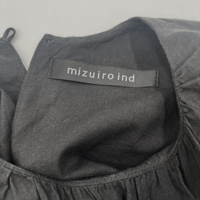 【中古】ミズイロインド mizuiro ind ノースリーブロングワンピース ギャザー ふんわり ブラック スミ黒 g1120m003