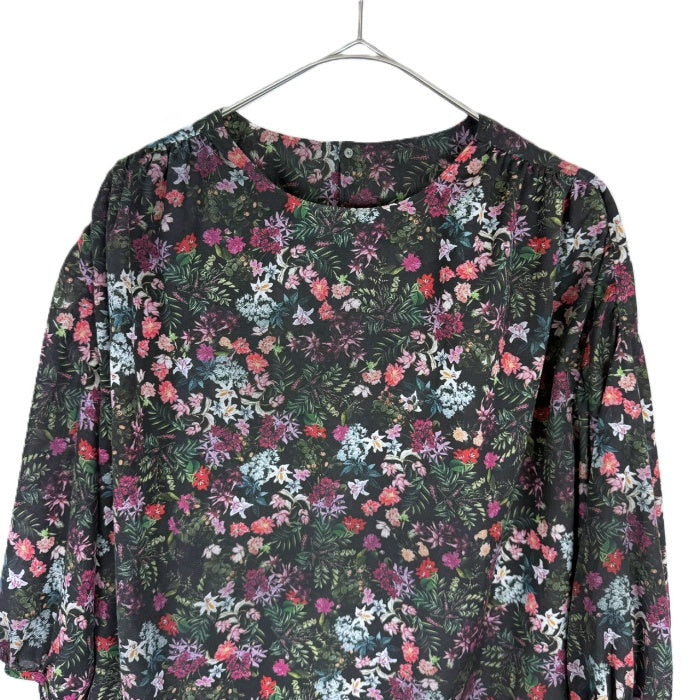 【中古】デプレ DES PRES 5分袖小花柄ブラウス 透け感 シアー バルーンスリーブ ブラック マルチカラー i0904n0075