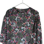 将图片加载到图库查看器，【中古】デプレ DES PRES 5分袖小花柄ブラウス 透け感 シアー バルーンスリーブ ブラック マルチカラー i0904n0075
