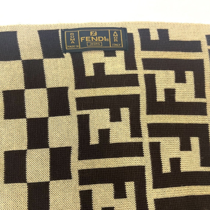 【中古】フェンディ FENDI マフラー ズッカ柄 ストライプ ニット素材 ベージュ ブラウン h0515eq00449