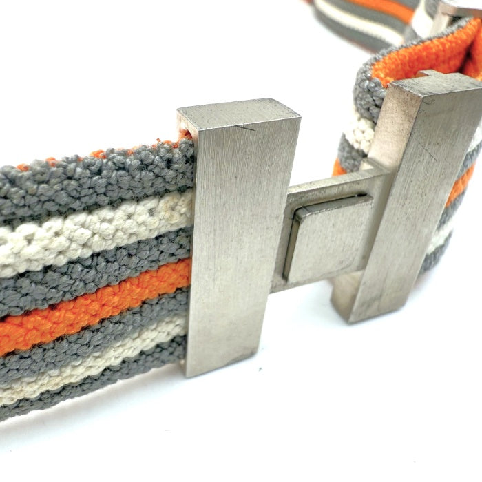【中古】エルメス HERMES ベルト Hバックル ゴムベルト ボーダー カジュアル オレンジ グレー ホワイト i0627aq01987