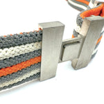 将图片加载到图库查看器，【中古】エルメス HERMES ベルト Hバックル ゴムベルト ボーダー カジュアル オレンジ グレー ホワイト i0627aq01987
