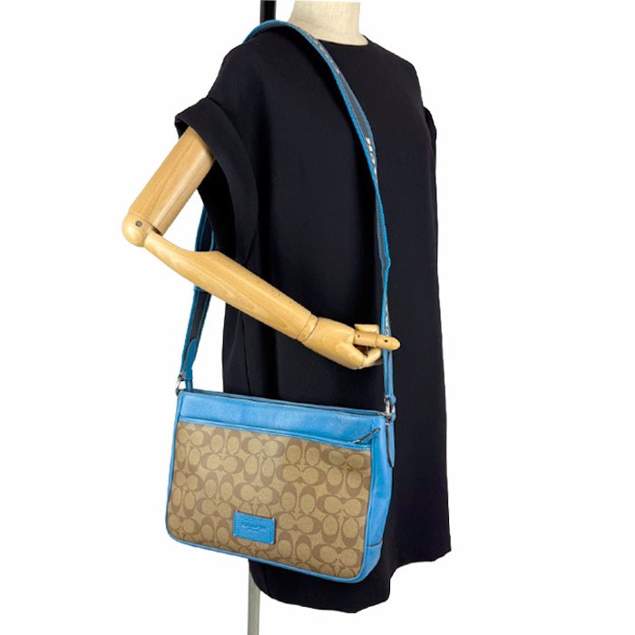 中古】COACH コーチ ショルダーバッグ シグネチャー ブルー キャンバス