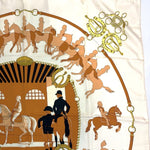 Load image into Gallery viewer, 【中古】エルメス HERMES スカーフ カレ90 MANEGE 大判 シルク 柄 ライトベージュ ブラウン系 i0606aq020110
