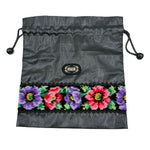 将图片加载到图库查看器，【中古】フェイラー FEILER ポーチ 巾着 レザー調 花柄 可愛い ブラック マルチカラー i0727tq0036
